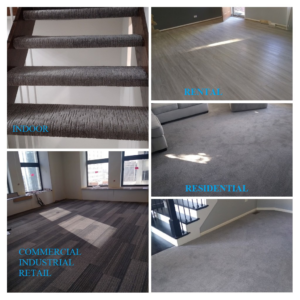 A collage showcasing residential and commercial carpet and flooring installations by New City Carpet And Flooring in Chicago, IL