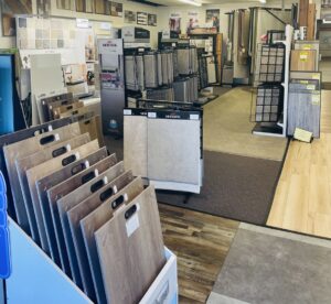 Interior view of the carpet and flooring showroom at Carpet Center Huron SD in Huron, SD, displaying various samples.