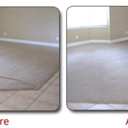 Before and after view of a room with new carpet installation and cleaning by City Carpet Cleaners 1 in Houston, TX