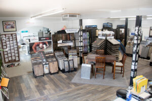 A wide view of the Carpet King Interiors / Abbey Carpet & Floor showroom in Fernley, NV, displaying various flooring options.