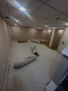 Carpet padding laid out across a large room, ready for new carpet installation by Ordonez Flooring and Installation in Lewis Center, OH.