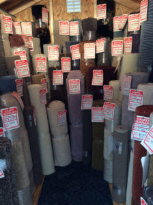 Various rolls of carpet remnants for sale at Keystone Floor Works in Philadelphia, PA