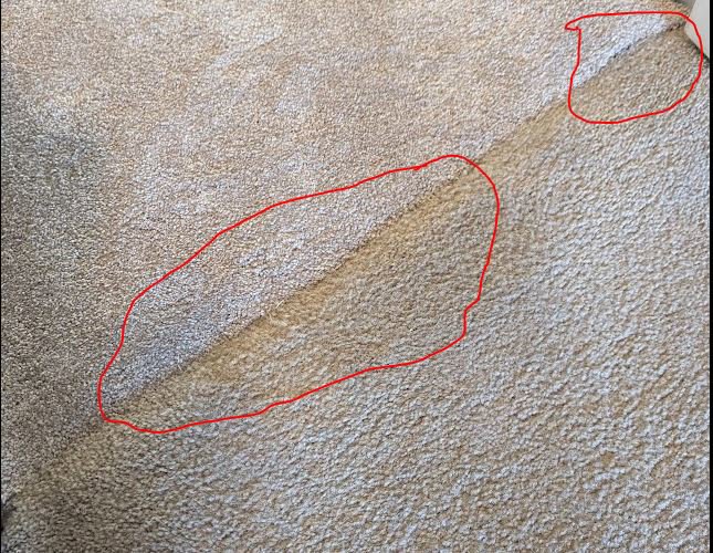 Close-up of carpet showing areas for repair or inspection by Family Carpet LLC in Wilmington, DE