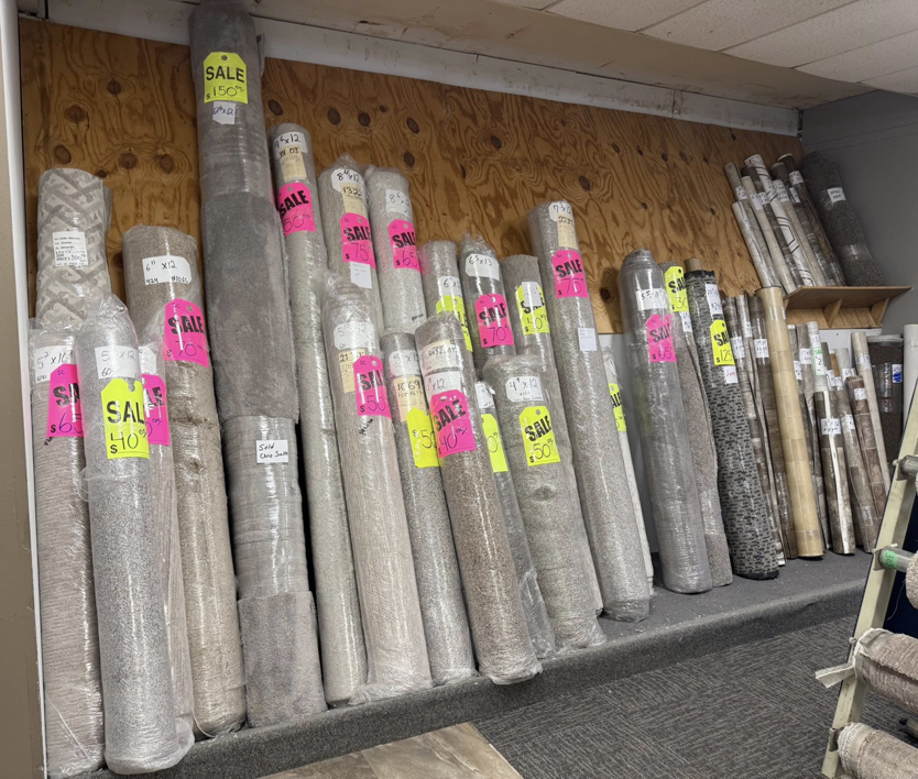 Numerous carpet rolls on display for sale in the showroom of Mozak's Floors & More in Yankton, SD
