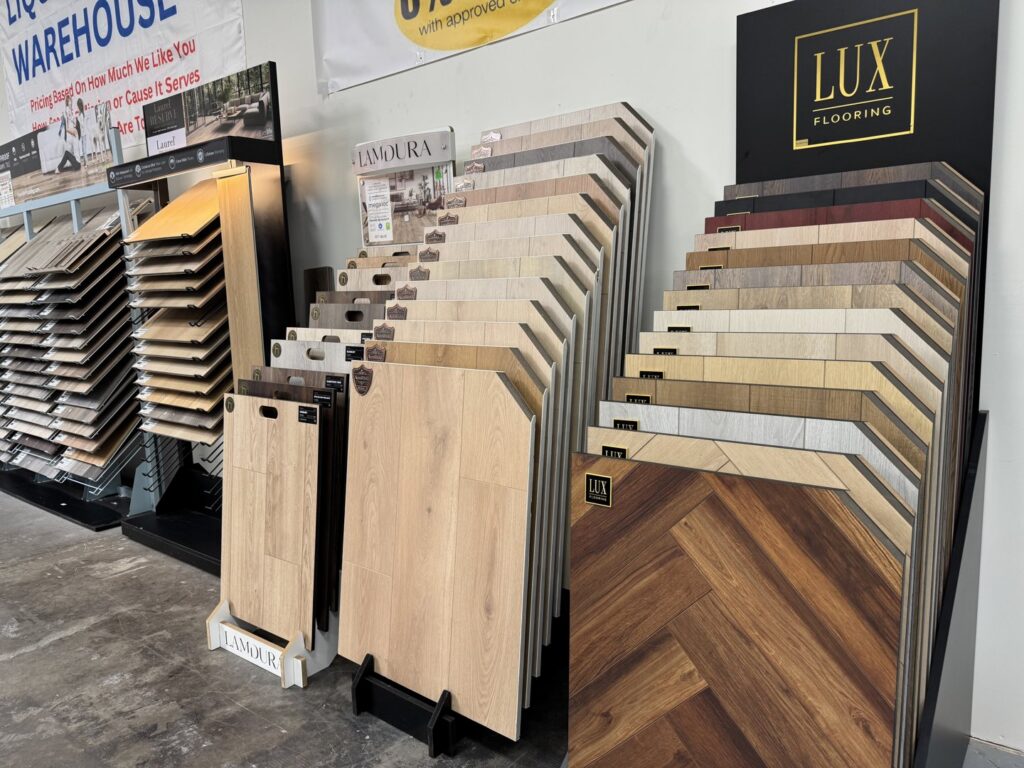 A wide selection of carpet samples displayed for customers at Best Priced Flooring Co in Tempe, AZ.