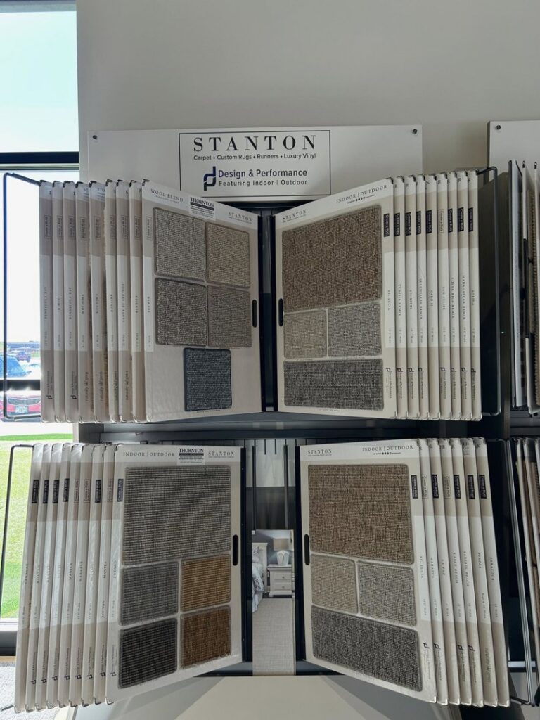 A display of various carpet samples for selection at Thornton Flooring - Rapid City in Rapid City, SD