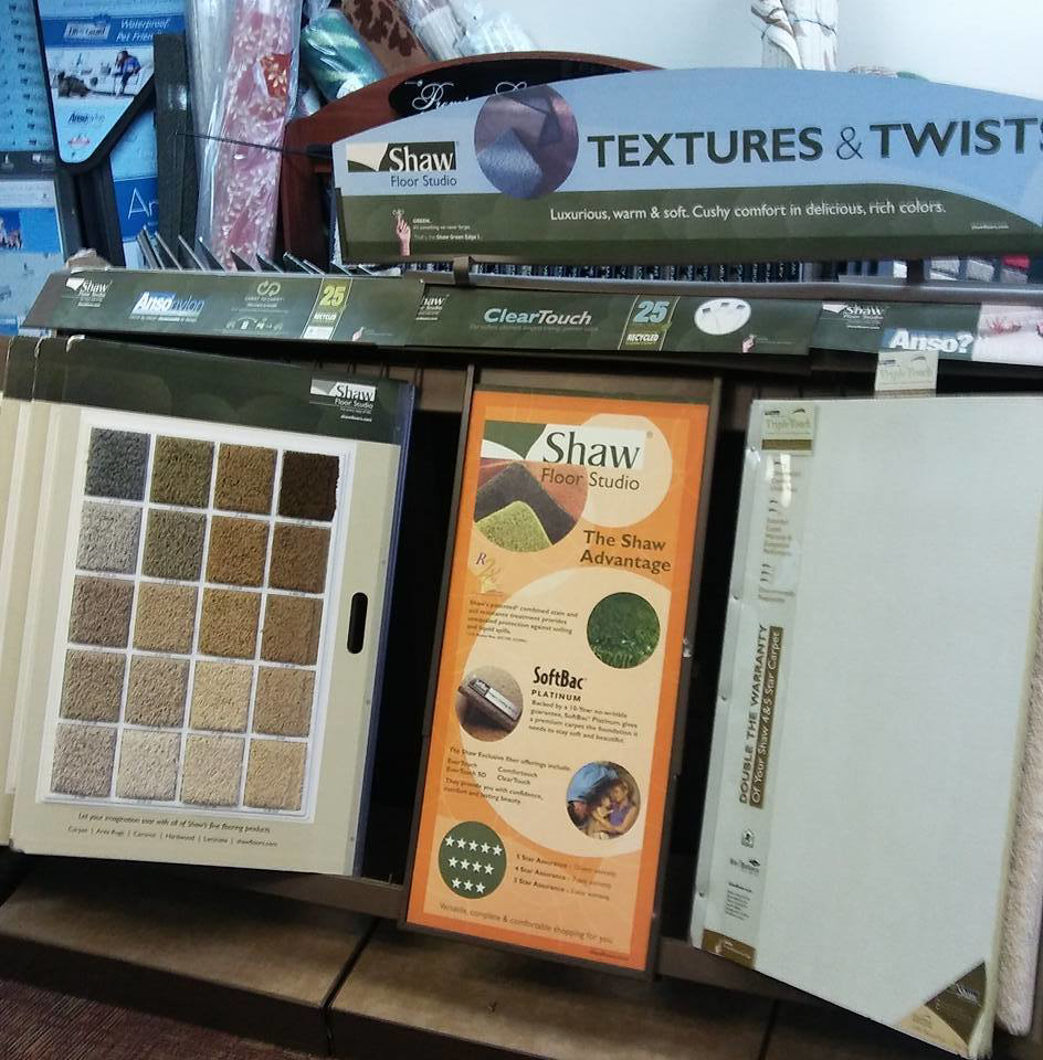 A display of various carpet samples from Shaw Floor Studio at Truly Carpet in Cleveland, OH.