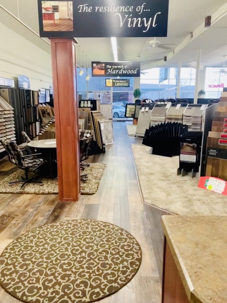 Carpet samples on display in the showroom at Bell Carpet and Floors, Inc. in Wichita, KS, for customer selection.