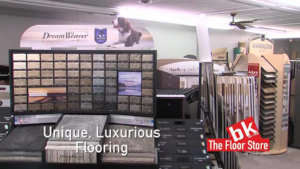 A wide selection of carpet samples displayed in the showroom at BK The Floor Store of Nebraska in Columbus, NE.