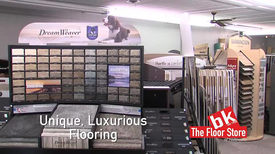 A wide selection of carpet samples displayed in the showroom at BK The Floor Store of Nebraska in Columbus, NE.