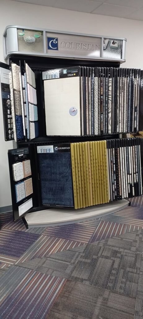 Carpet samples and displays in the Custom Crafted Floors showroom in Phoenix, AZ.