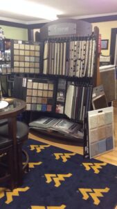 Carpet samples and flooring displays in the showroom of Jordan's Flooring in Martinsburg, WV