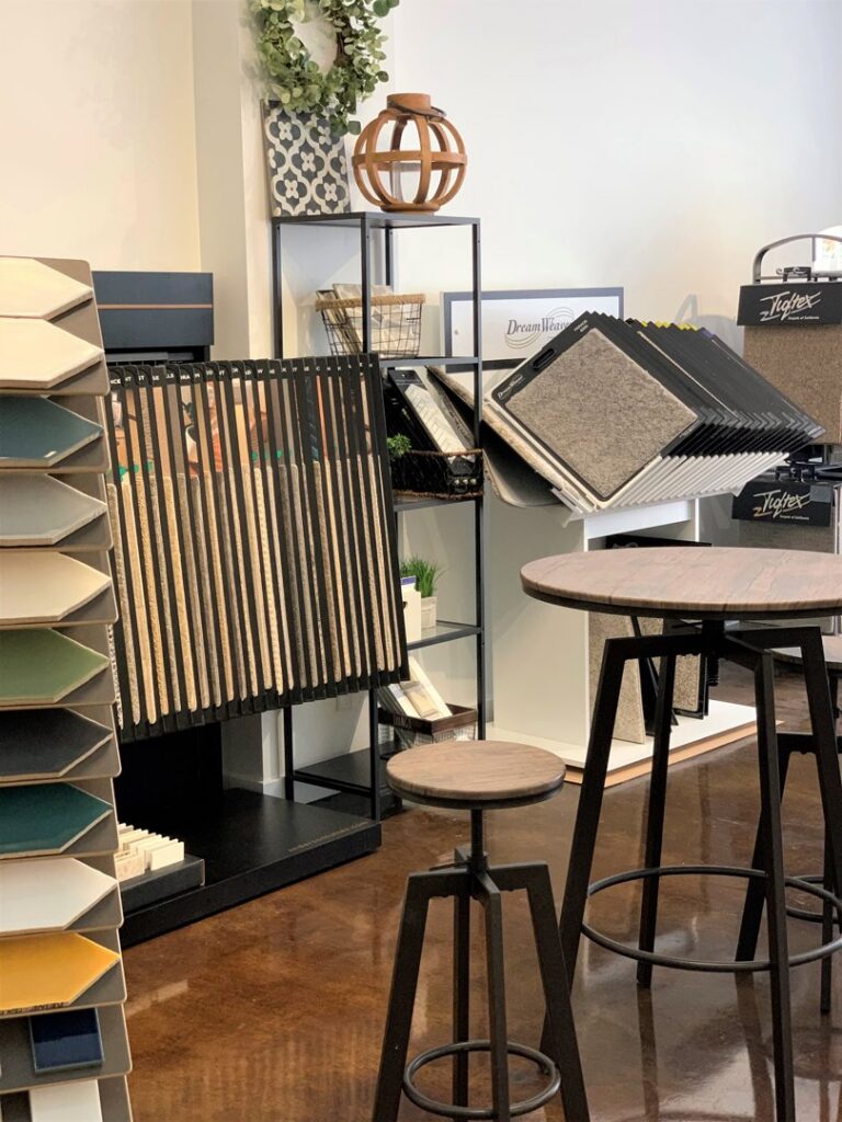 A display of various carpet samples in the showroom at Old Town Flooring Scottsdale in Scottsdale, AZ.