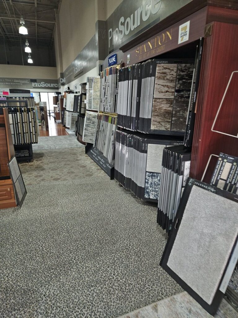 Carpet samples and displays in the ProSource Memphis showroom in Bartlett, TN.