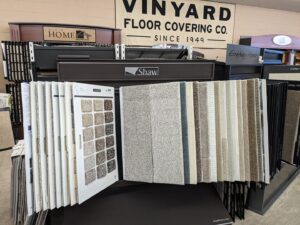 A wide selection of carpet samples displayed in the showroom at Vinyard Floor Covering Co. Inc. in Knoxville, TN