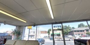 Carpet samples displayed near a window in the showroom of Eatherton's Fashion Floors in St. Louis, MO.
