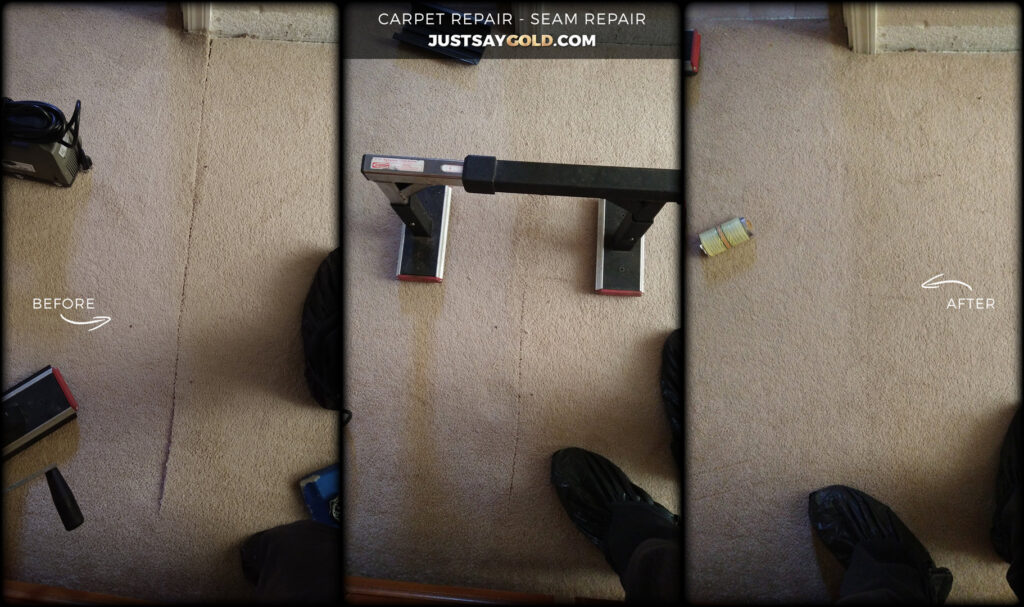Before and after of professional carpet seam repair by GoldCoast Carpet & Tile Care in Sacramento, CA.