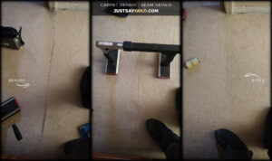 Before and after of professional carpet seam repair by GoldCoast Carpet & Tile Care in Sacramento, CA.