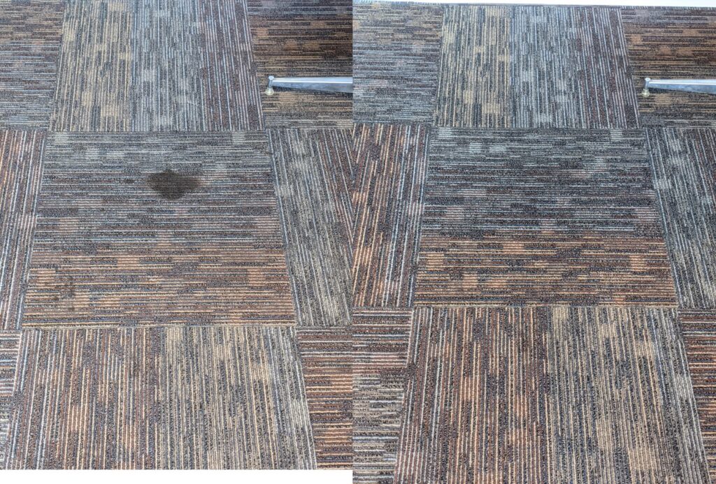 Before and after comparison of carpet stain removal by Accent Carpet & Upholstery Cleaners in Pittsburgh, PA.