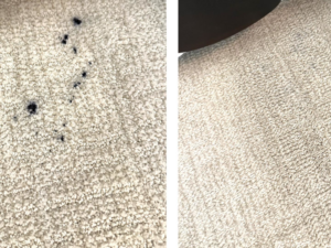 Before and after comparison of a successful carpet stain removal by FabriCare in Rockville, MD.