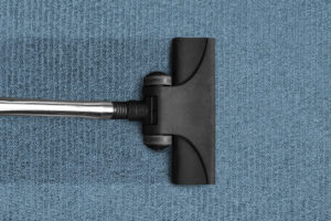 A vacuum cleaner head showing a clean line on a blue carpet, demonstrating cleaning services by stpaulbestcarpetcleaners.com in Saint Paul, MN.