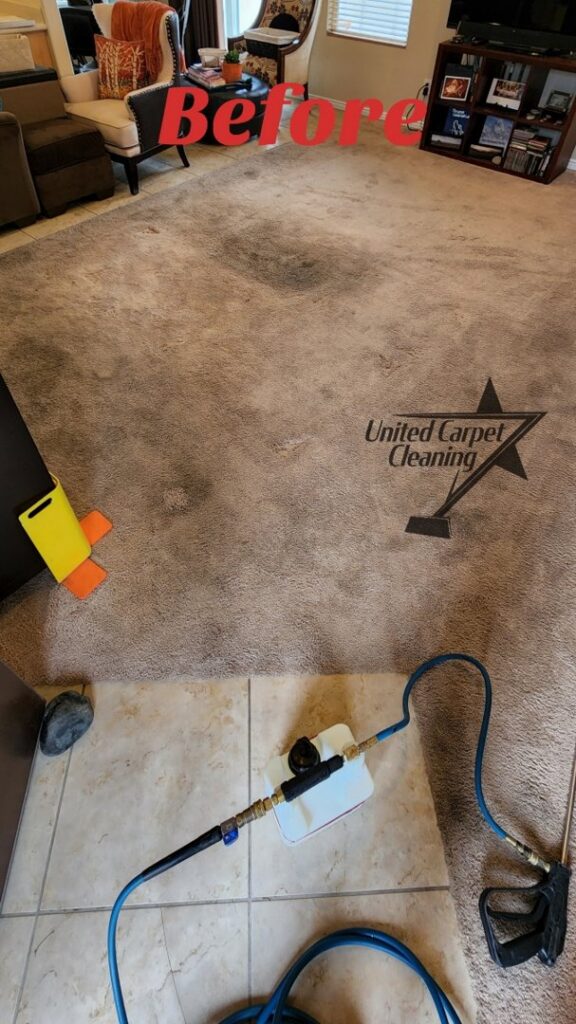 A carpeted hallway showing cleaning in progress by United Carpet Cleaning in Taylorsville, UT.