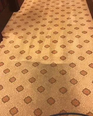 A carpeted hallway showing a distinct cleaned path after service by Celtic Carpet Cleaner in Fort Lauderdale, FL.