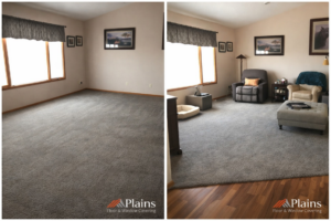 A newly carpeted living room, showcasing quality installation by Plains Floor & Window Covering in Riverton, WY.