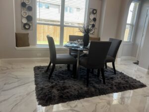 Interior view of the carpeted showroom with various flooring samples at 3D Flooring & Design in Mansfield, TX