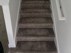 A clean, carpeted staircase, showcasing the work of LSA mobile cleaning, a carpet contractor in Winter Garden, FL