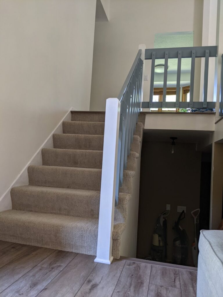A beautifully carpeted staircase installed by Great Spaces Floor Co, providing expert carpet services in Minneapolis, MN.
