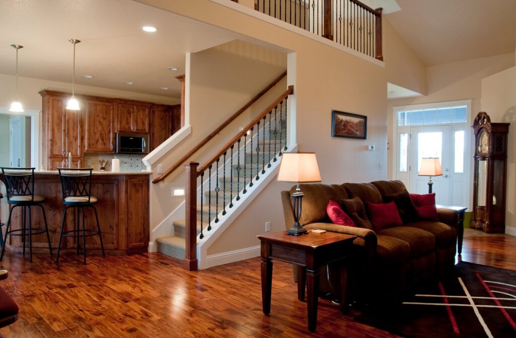 A beautifully carpeted staircase installation by Star Builders LLC, a trusted carpet contractor in Keizer, OR.