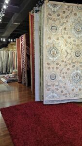 Beautifully carpeted stairs and a matching runner installed by Rug Gallery in Zionsville, IN.