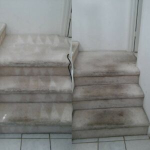 Before and after cleaning of carpeted stairs by Gold Star Cleaning LLC in Rock Falls, IL