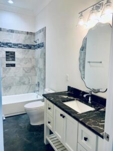 Newly installed carpet on a staircase, showcasing quality work by Gene's Floor Covering II in Gulf Shores, AL.