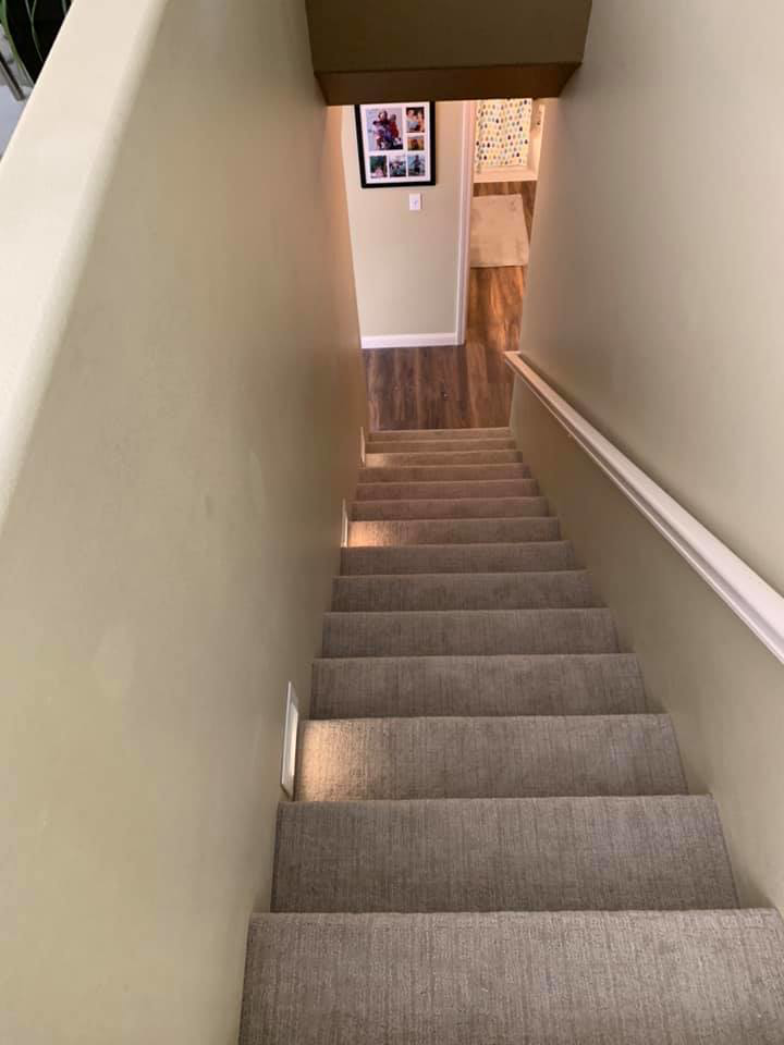 Newly installed carpet on a residential staircase by Super Floors of Alaska in Anchorage, AK.