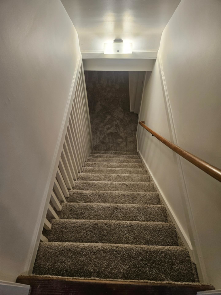 View looking down a newly carpeted staircase installed by Carpets Mostly in Indianapolis, IN