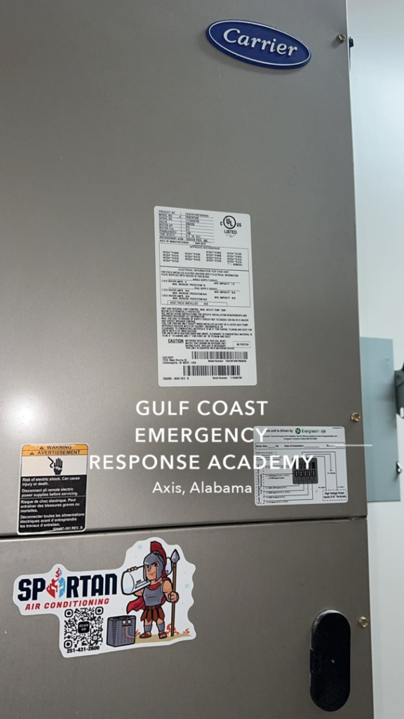 An indoor Carrier air handler unit installed by Spartan Air Conditioning in McIntosh, AL.