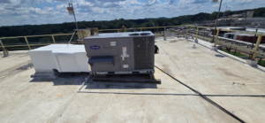 A Carrier commercial rooftop HVAC unit serviced by Seven 2 Seven Mechanical LLC in Concord, NC.