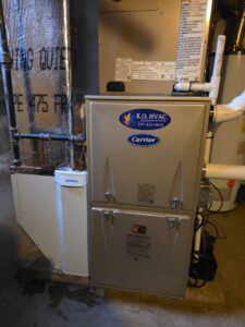A Carrier furnace and air handler system with an AprilAire humidifier installed by KO HVAC Heating & Cooling in Kingston, PA.