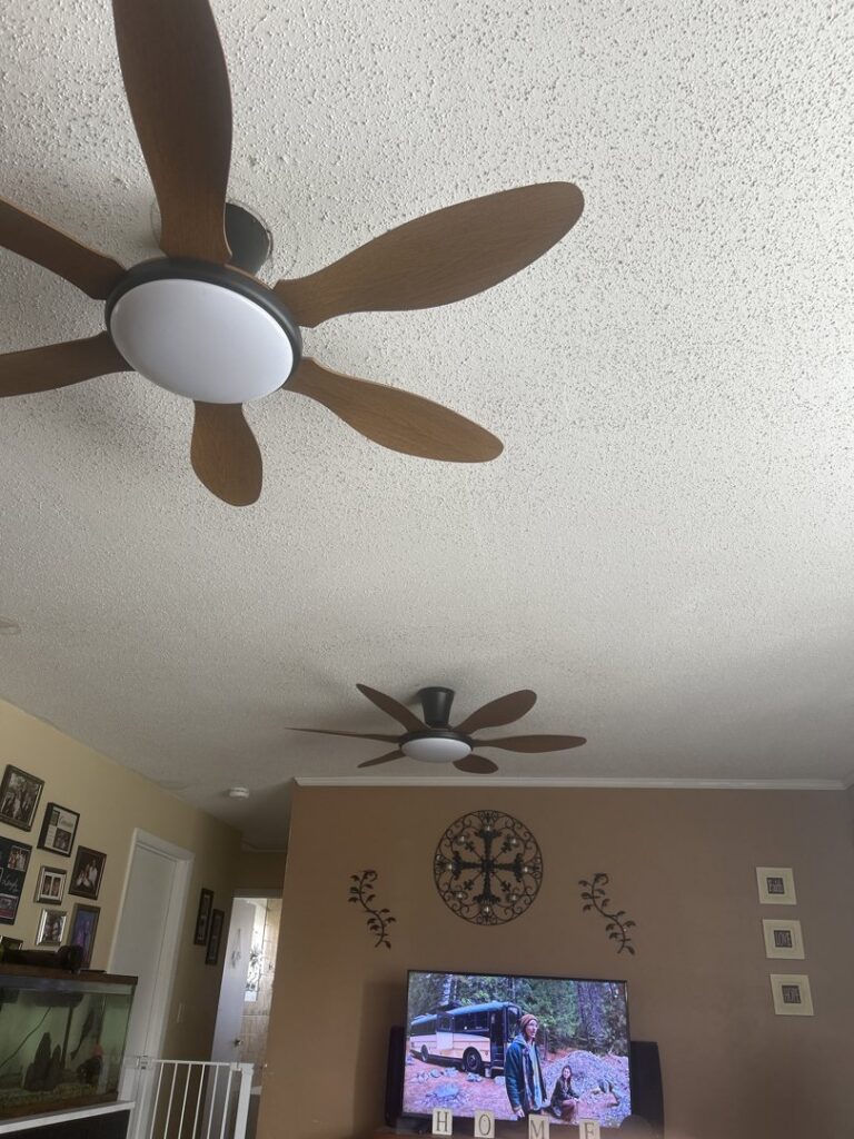 Two modern ceiling fans professionally installed by Heck Electric, LLC in Everett, WA