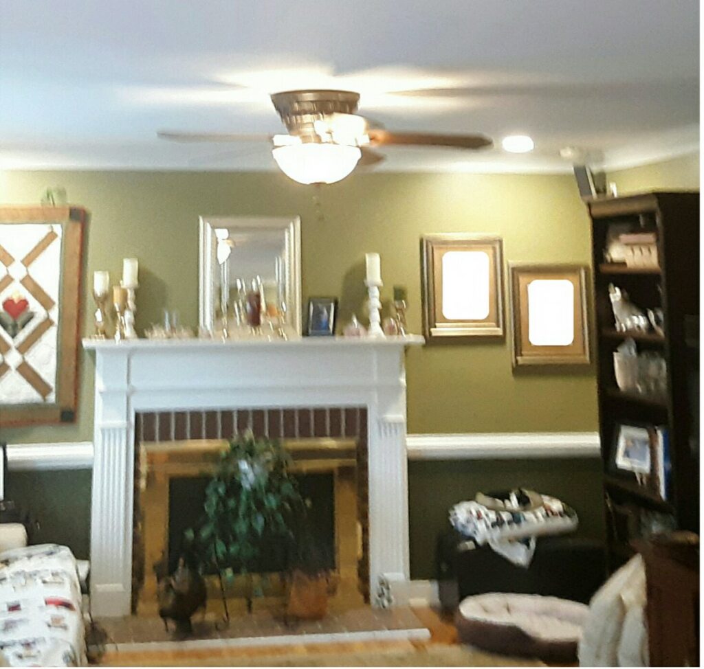 A newly installed ceiling fan with lights in a living room by C. C. Taylor Electric LLC in Powhatan, VA.