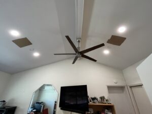 Ceiling fan and recessed lighting installation in a room by Oak Electric LLC in Waterford, MI.