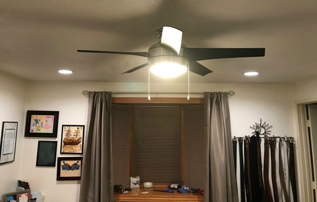 Modern ceiling fan and recessed lighting installed in a room by Olectric in Reno, NV.