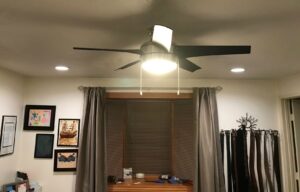 Modern ceiling fan and recessed lighting installed in a room by Olectric in Reno, NV.