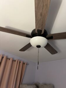 A ceiling fan with a single integrated light fixture installed by Mark Anthony Electric LLC in Wilmington, DE