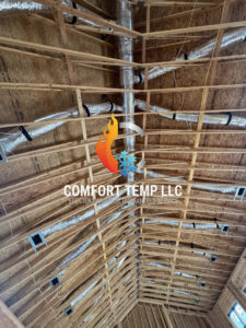 Ceiling HVAC ductwork installation in a new construction home by Comfort Temp HVAC LLC in Fort Smith, AR