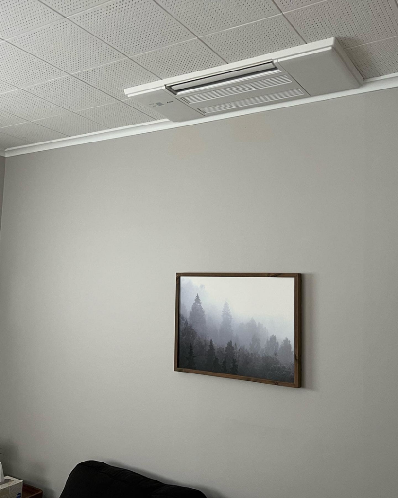 Ceiling-integrated HVAC unit installed by CC Mechanical in Portland, ME.