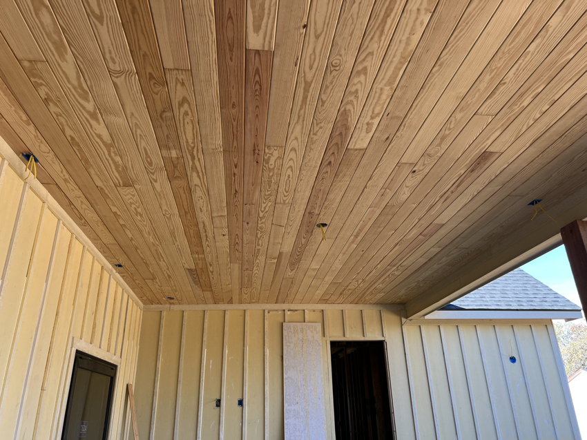 Ceiling light rough-in wiring visible in a new construction project by TJAM Electric in Springtown, TX.