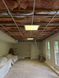 Ceiling lighting installation in progress with exposed wiring by Dr. Sparky in Nashville, TN